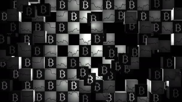 Биткоины Черные Белые Клетки Заменяют Друг Друга Мозаичном Холсте — стоковое видео