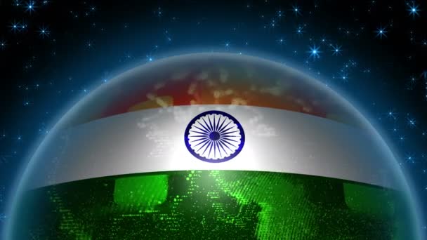印度国旗挂在地球上.具有各大洲轮廓的地球的缩略. — 图库视频影像