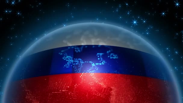 Russia flag strung on planet Earth. Abstraction of a globe with the contours of the continents. — Stock Video