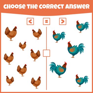 Aşağı yukarı eşit. Numarayı karşılaştır. Oyun sayıyorum. Eğitici matematik oyunu. Çocuklar için matematik oyunu.