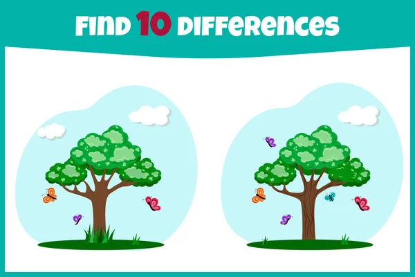 Найти Различий Найти Различия Образовательная Игра Детей Иллюстрация Различий Дерево — стоковый вектор