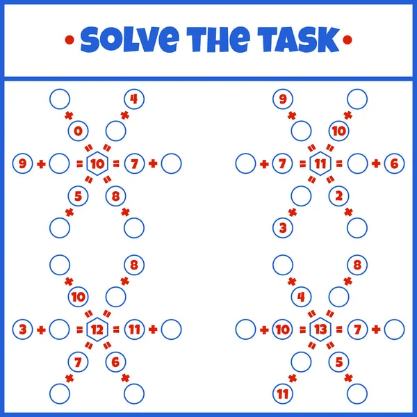 Solve Task Mathematical Puzzle Game Worksheet Learning Mathematics Tasks Addition — Stock Vector