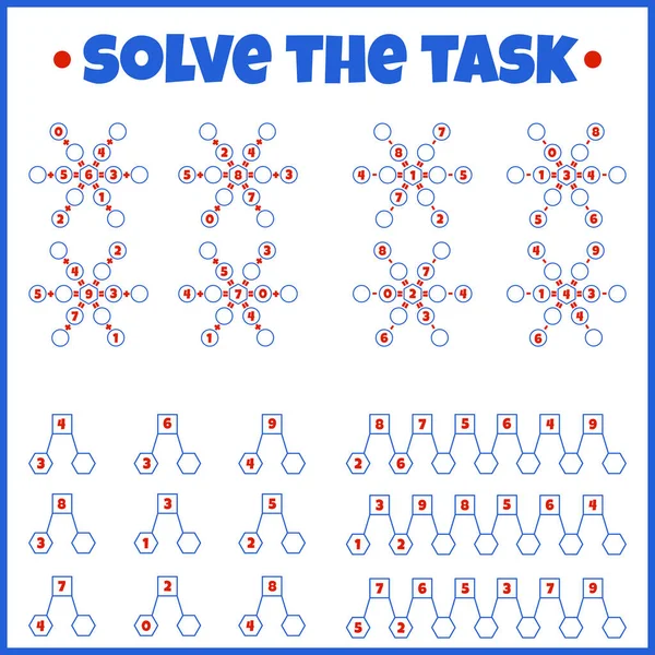 Ensemble Résoudre Tâche Jeu Puzzle Mathématique Feuille Travail Apprendre Les — Image vectorielle