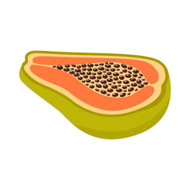 Papaya beyaz arka planda izole edildi. Papaya düz simgesi. Papaya 'nın yarısı..