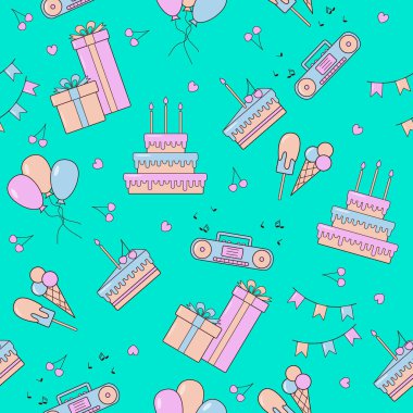 Doğum günü modeli. Parti düzeni. Vektör illüstrasyonu.