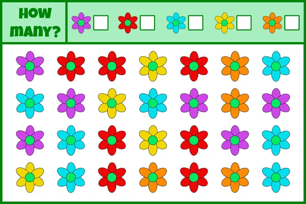 Gioco Educativo Matematico Conta Numero Fiori Conta Quanti Fiori Gioco — Vettoriale Stock