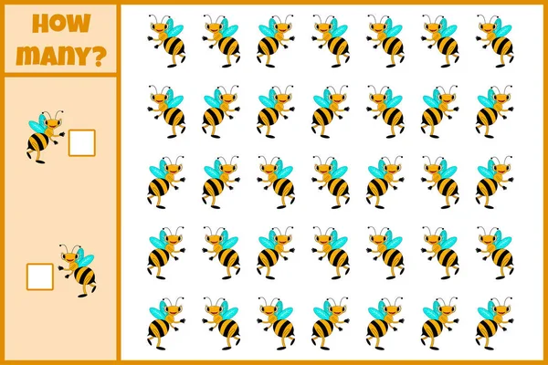 Educational Mathematical Game Count Number Bees Count How Many Bees — Stock Vector
