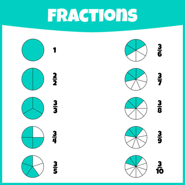 Fractions. Fraction mathematics. Circle segments set. Learning mathematics. Tasks for addition for preschool children.