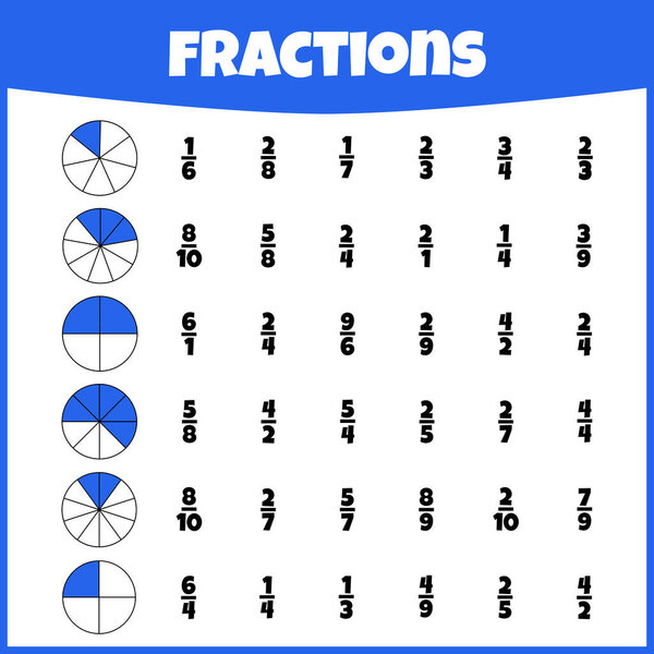 Solve the task. Fractions. Fraction mathematics.  Mathematical puzzle game. Worksheet. Learning mathematics.