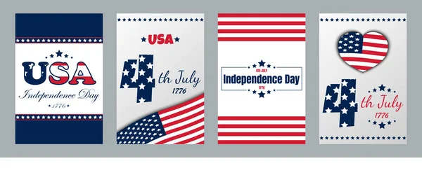 Usa Independence Day Cards Sada Karet Den Nezávislosti Pozdrav Července — Stockový vektor