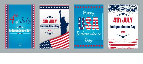 Usa Independence Day Cards Sada Karet Den Nezávislosti Pozdrav Července — Stockový vektor