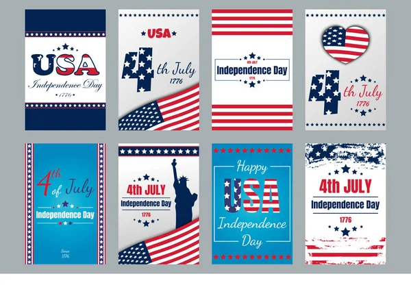 Usa Independence Day Cards Sada Karet Den Nezávislosti Pozdrav Července — Stockový vektor