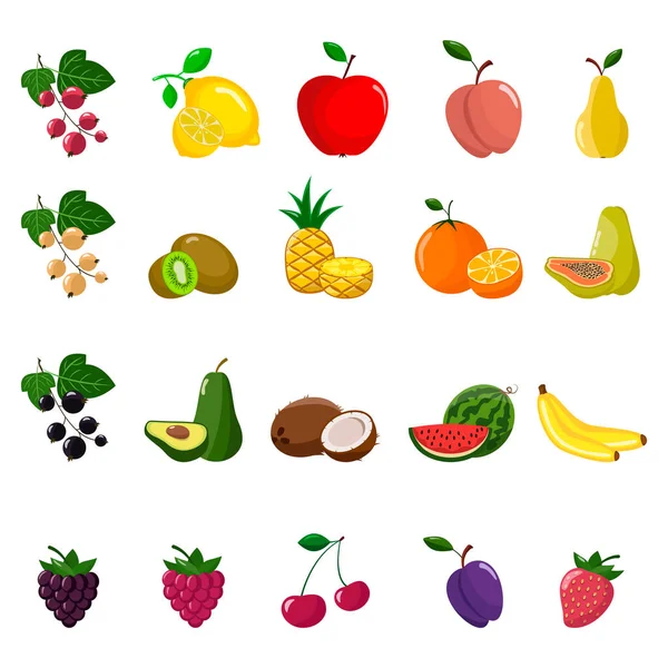 Grand Ensemble Fruits Baies Illustration Vectorielle Isolée Sur Fond Blanc — Image vectorielle
