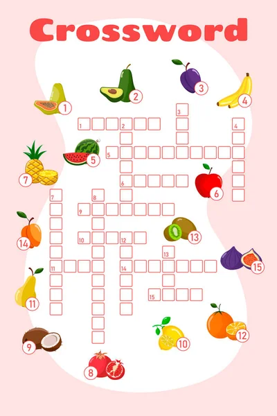 Kreuzworträtsel Mit Früchten Vector Education Spiel Für Kinder Wortsuchrätsel Mini — Stockvektor