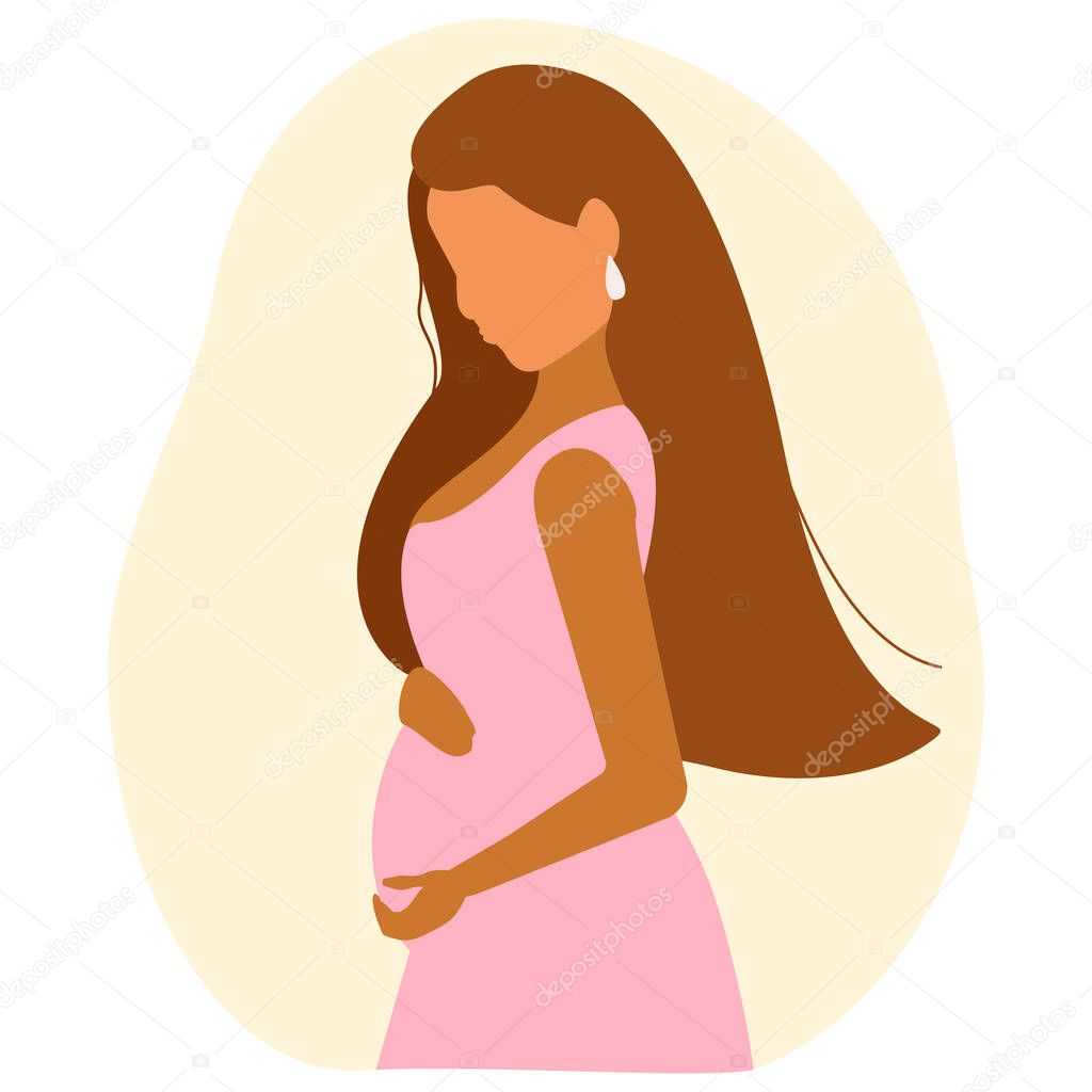 Beautiful pregnant woman. Pregnant woman logo. Happy pregnancy. Vector illustration.