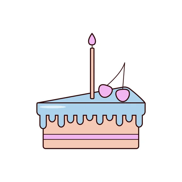 ケーキベクトルラインアイコン 誕生日ケーキのアウトラインイラスト ろうそく付きケーキ — ストックベクタ