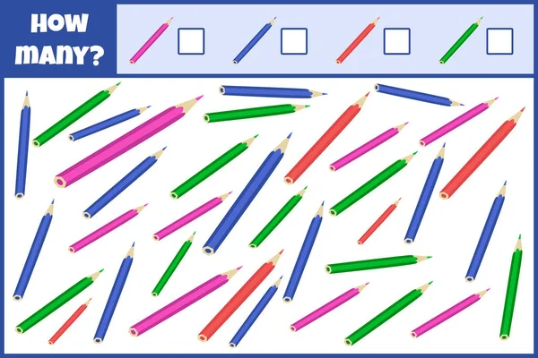 Jeu Mathématique Éducatif Comptez Nombre Crayons Comptez Comment Les Crayons — Image vectorielle