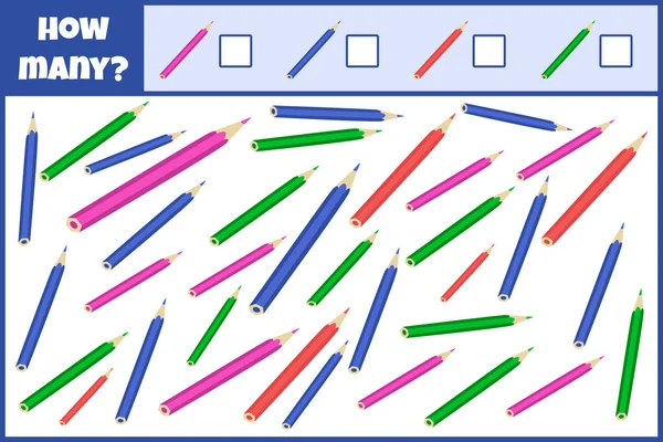 Mathematisches Lernspiel Zählen Sie Die Anzahl Der Bleistifte Zähle Wie — Stockvektor
