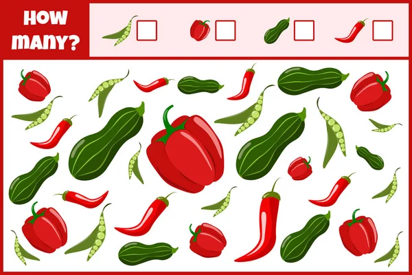 Jeu Mathématique Éducatif Compte Nombre Légumes Comptez Combien Légumes Jeu — Image vectorielle