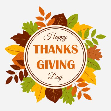 Sonbahar yapraklarıyla Şükran Günü 'n kutlu olsun. Şükran Günü tebrik kartı, el ilanı, afiş, poster.