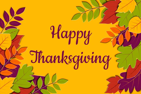 Счастливого Дня Благодарения Осенними Листьями Открытки День Благодарения Флаер Баннер — стоковый вектор