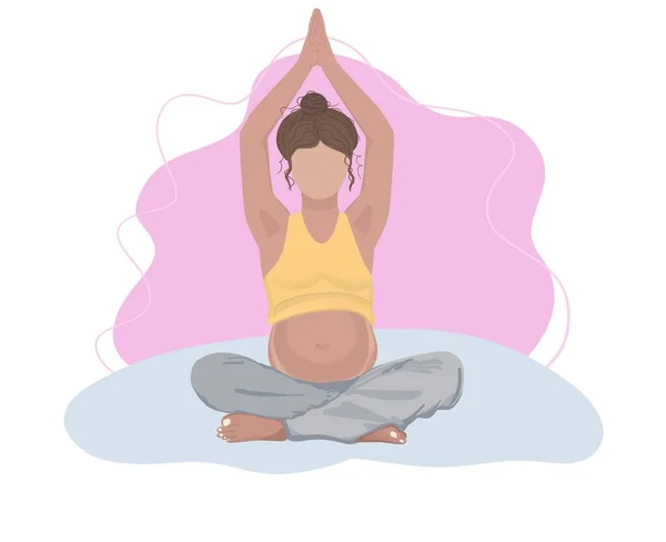 A pregnant woman is sitting in some yoga pose. Illustration for print, womens magazines, brochures, websites, posters.