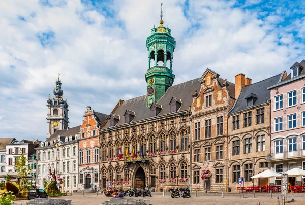 Plaza Principal Con Ayuntamiento Mons Bélgica — Foto de Stock