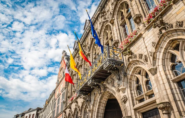 Quattro Bandiere Nel Centro Della Città Mons Belgio Bandiera Europea — Foto Stock