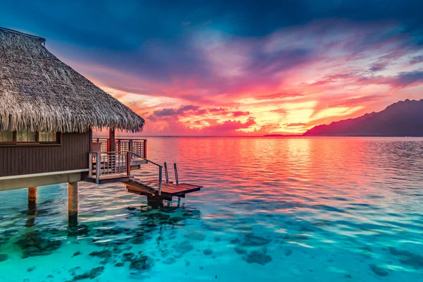 Stunning Colorful Sunset Sky Clouds Horizon South Pacific Ocean Lagoon — Stock Photo, Image