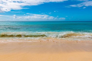 Karayipler 'de tropik beyaz kumlu plaj.