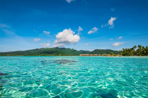 Tahaa Raiatea French Polynesia Lagoon Overwater Bungalow Resort Background — Stock Photo, Image