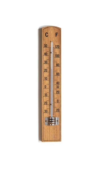 Деревянный Термометр Изолирован Белом — стоковое фото