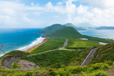  Saint Kitts ve Nevis Adaları 'nın panoramik manzarası, Batı Hint Adaları, Karayipler. 