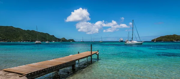 Bequia Vincent Grenadines Sahillerinde Panoramik Deniz Liman Manzaralı Ahşap Iskele — Stok fotoğraf