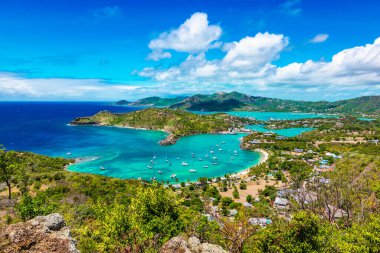 Antigua ve Barbuda, Falmouth Liman Körfezi manzarası, Karayipler.