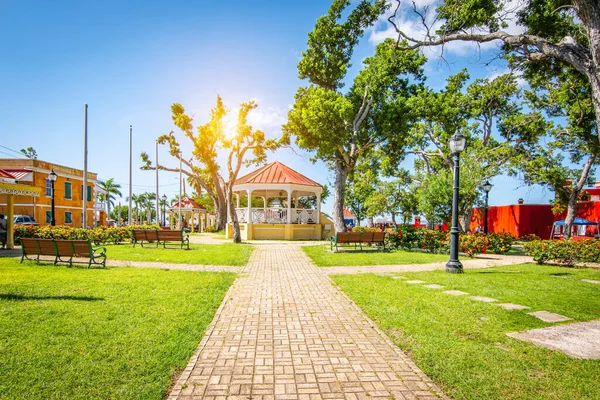 St Croix, ABD Virgin Adaları 'ndaki Frederiksted limanına yakın güzel bir kasaba parkı..