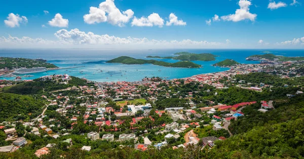 Panorámás Táj Kilátás Város Öböl Sétahajó Kikötő Charlotte Amalie Thomas — Stock Fotó