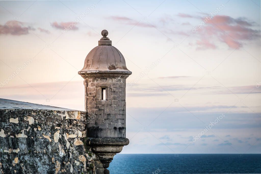 Sunset at El Morro castle at old San Juan, Puerto Rico.