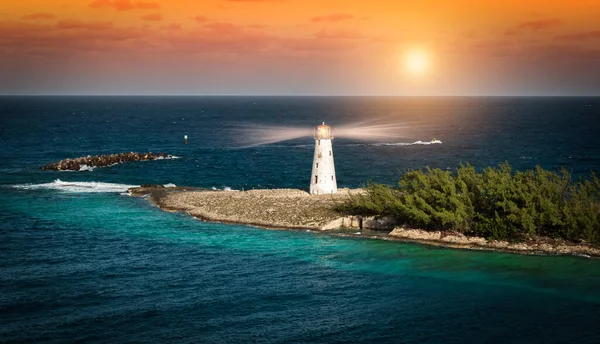 Maják Při Západu Slunce Nassau Bahamy — Stock fotografie