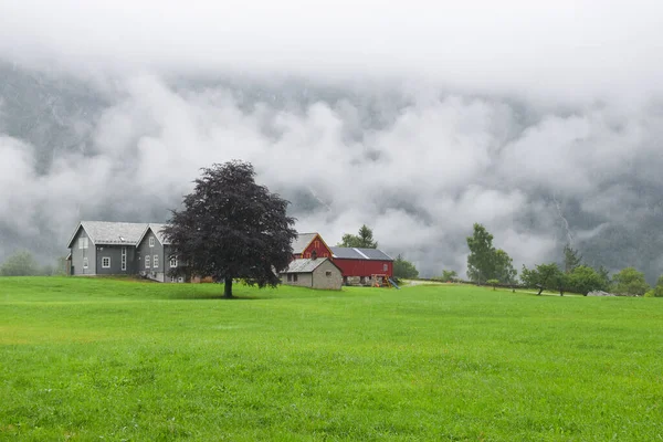 Landschap Met Noorse Boerderij Een Regenachtige Dag — Stockfoto