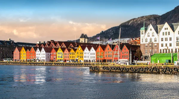 Bergen Noruega Vista Panorámica Ciudad Del Puerto Con Casas Madera — Foto de Stock