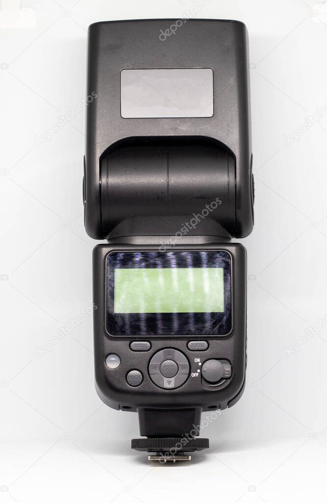 Unbranded photography equipment flash isolated on white background