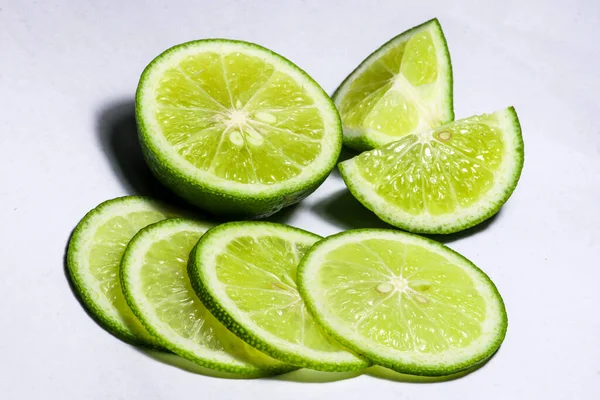 Green Lime Wedge White Background — Stock Photo, Image