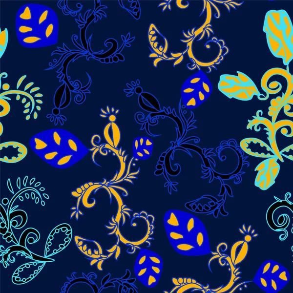 Sem Emenda Padrão Tropical Floral Ona Fundo Blue Vector Ilustração —  Vetores de Stock