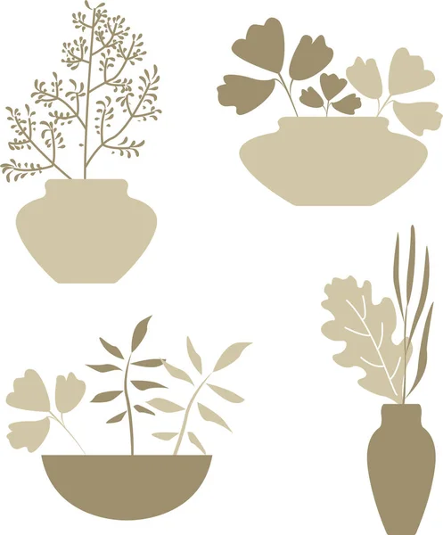 Set Vase Witch Plants White Background Vector Illustration Pastel Color — Stock Vector