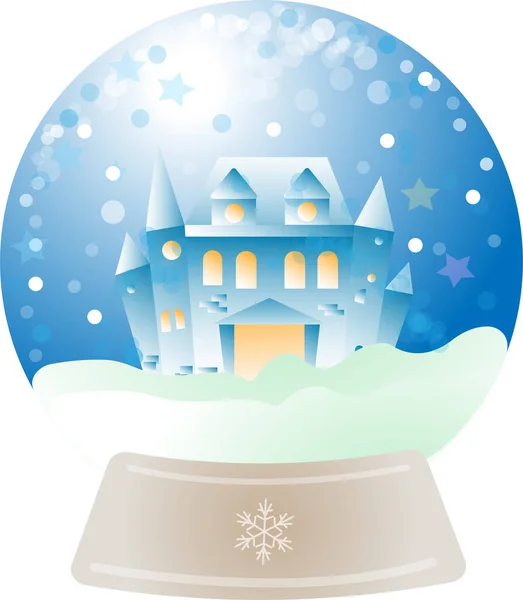   Karlı ve şatolu bir Noel balosu. Vektör illüstrasyonu.