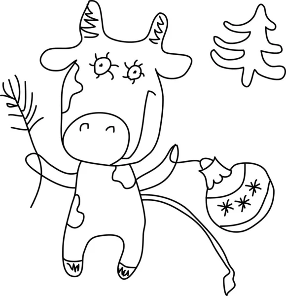 Cute Bull Symbol 2021 Vector Illustration Line Style — Stock Vector