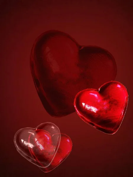 Fuzzy Glow Red Heart Red Background Copy Space — Stock Photo, Image