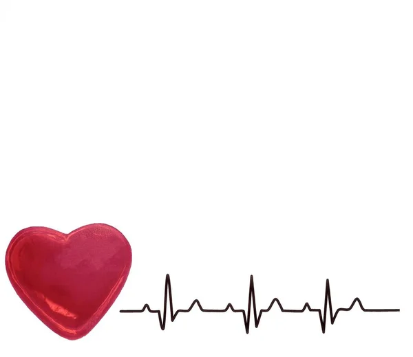 Isolated White Background Glowing Red Heart Black Cardiogram Line Copy — Stock Photo, Image