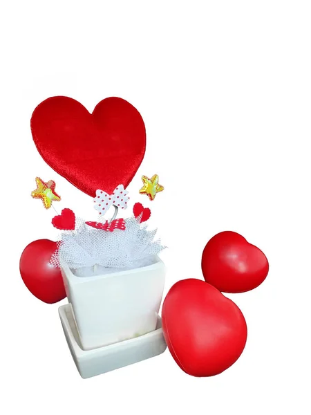 Coração Vermelho Uma Panela Cerâmica Branca Quadrada Decorada Com Estrela — Fotografia de Stock